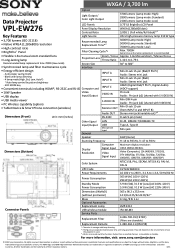 Sony VPLEW276 Specification Sheet (VPLEW276 Specification Sheet)