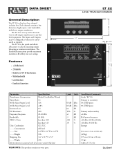 Rane LT22 LT 22 Line Transformer Data Sheet / Manual