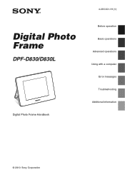 Sony DPFD830 Digital Photo Frame Handbook