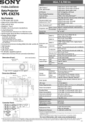 Sony VPLEX276 Specification Sheet (VPLEX276 Specification Sheet)