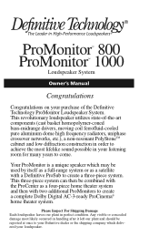 Definitive Technology ProCinema 800 ProMonitor 800 & 1000 Manual