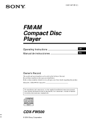 Sony CDX-FW500 Operating Instructions  (primary manual)