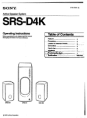 Sony SRS-D4K Primary User Manual