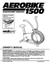 Weslo Aerobike 1500 Owners Manual