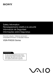 Sony VGN-FW290 Safety Guide