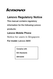 Lenovo A859 Lenovo A859 Regulatory Notice (Singapore)