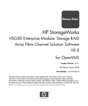 HP StorageWorks MA6000 HP StorageWorks HSG80 Enterprise Modular Storage RAID Array Fibre Channel Solution Software V8.8 for OpenVMS Release Notes (AA-R