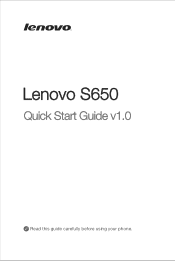 Lenovo S650 (English) Quick Start Guide - Lenovo S650 Smartphone