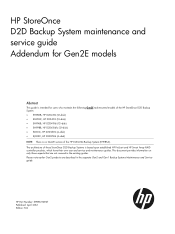 HP StoreOnce D2D4112 HP D2D Gen2E Backup Systems Maintenance and Service Guide (EH985-90947, April 2012)