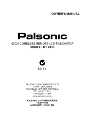 Palsonic TFTV435 Owners Manual