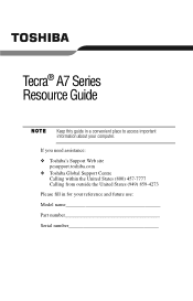 Toshiba A7-ST5112 Resource Guide for Tecra A7