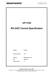 Marantz VP-11S2 VP-11S2 RS-232C Command Codes