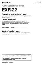 Sony EXR-22 Operating Instructions