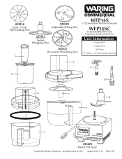 Waring WFP14S Parts List and Exploded Diagram