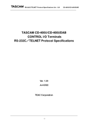 TASCAM CD-400U RS-232C/TELNET Protocol Specifications