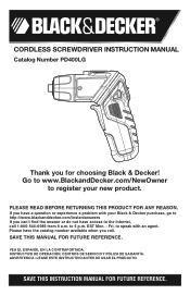 Black & Decker PD400LG Type 1 Manual - PD400LG
