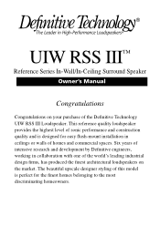 Definitive Technology UIW RSS III UIW RSSIII Manual