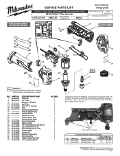 Milwaukee Tool 2485-20 Service Parts List