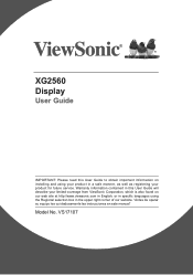 ViewSonic XG2560 - 25 240Hz 1ms 1080p G-Sync Gaming Monitor XG2560 User Guide English