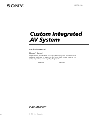 Sony CAV-M1000ES Installation Manual Integrated A/V System