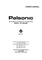 Palsonic TFTV665UBK Owners Manual