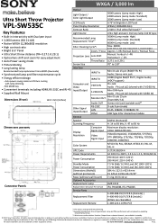 Sony VPLSW535C Specification Sheet (VPL-SW535C Spec Sheet)