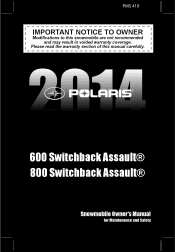 2014 Polaris 800 Switchback Assault Owners Manual
