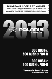 2013 Polaris 800 Rush Pro-R Owners Manual