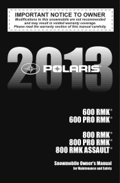 2013 Polaris 800 Pro RMK Owners Manual