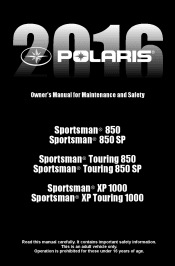 2016 Polaris Sportsman Touring 850 SP Owners Manual