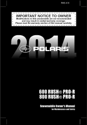 2014 Polaris 600 Rush Pro-R Owners Manual