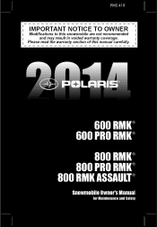 2014 Polaris 800 RMK Assault Owners Manual
