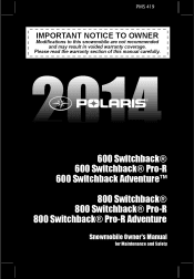 2014 Polaris 600 Switchback Pro-R Owners Manual