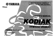 2000 Yamaha Motorsports Kodiak 400 Auto. 4x4 Owners Manual